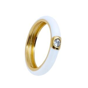 White Enamel Gold Gem 925 Sterling Silver Ring